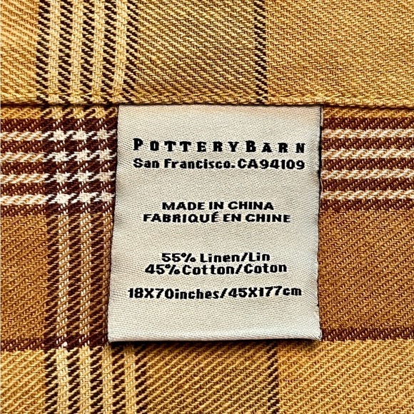 Pottery Barn Brown and Gold Plaid Table Runner with Fringe 18” x 70” - Picture 5 of 6